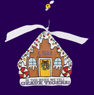 The Canton Christmas Shop Let's Geaux Tigers LSU Flat Ornament on purple