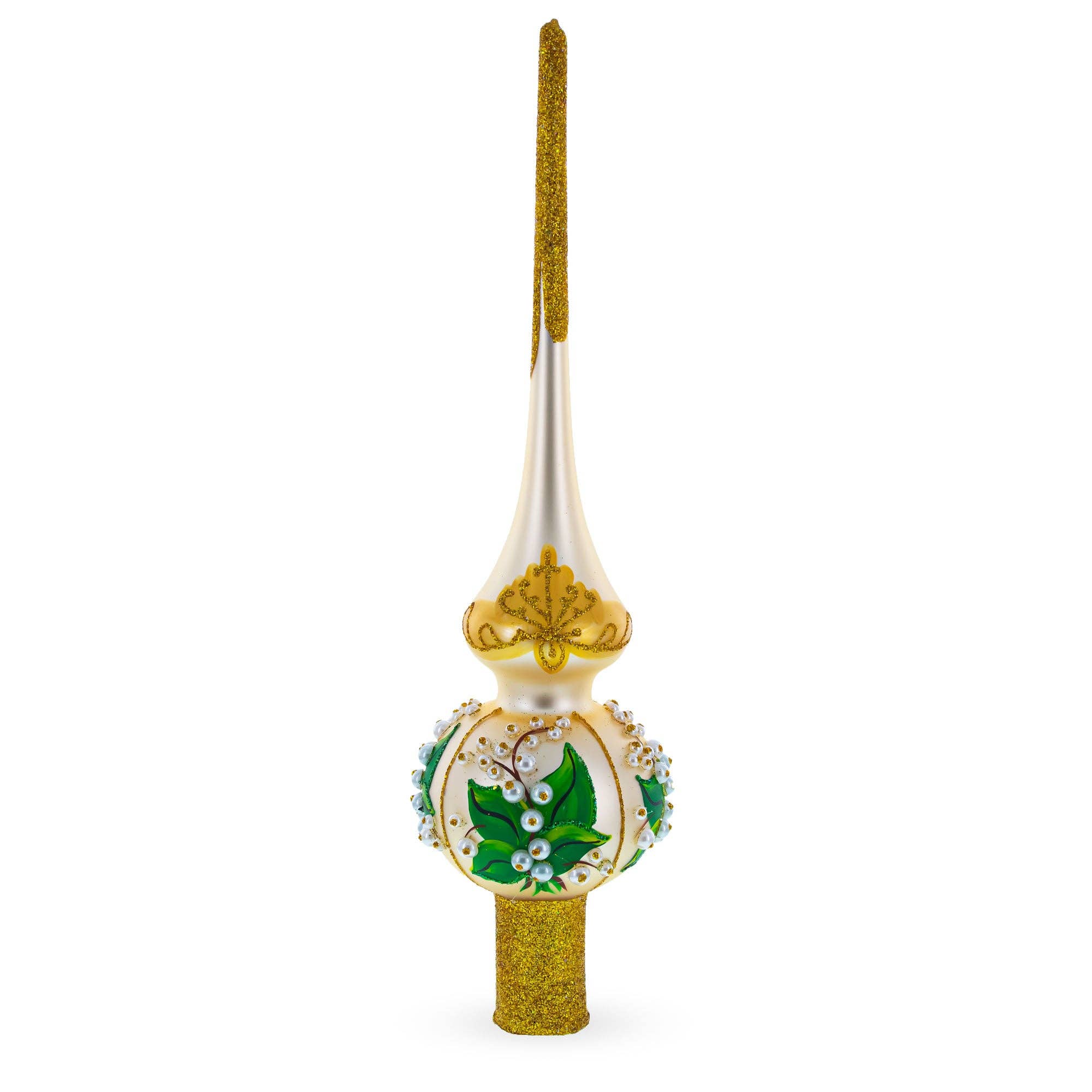 The Canton Christmas Shop Old World Europe Ukraine Lily of the Valley Gilded Champagne Hand Painted Mouth Blown Glass Tree Topper