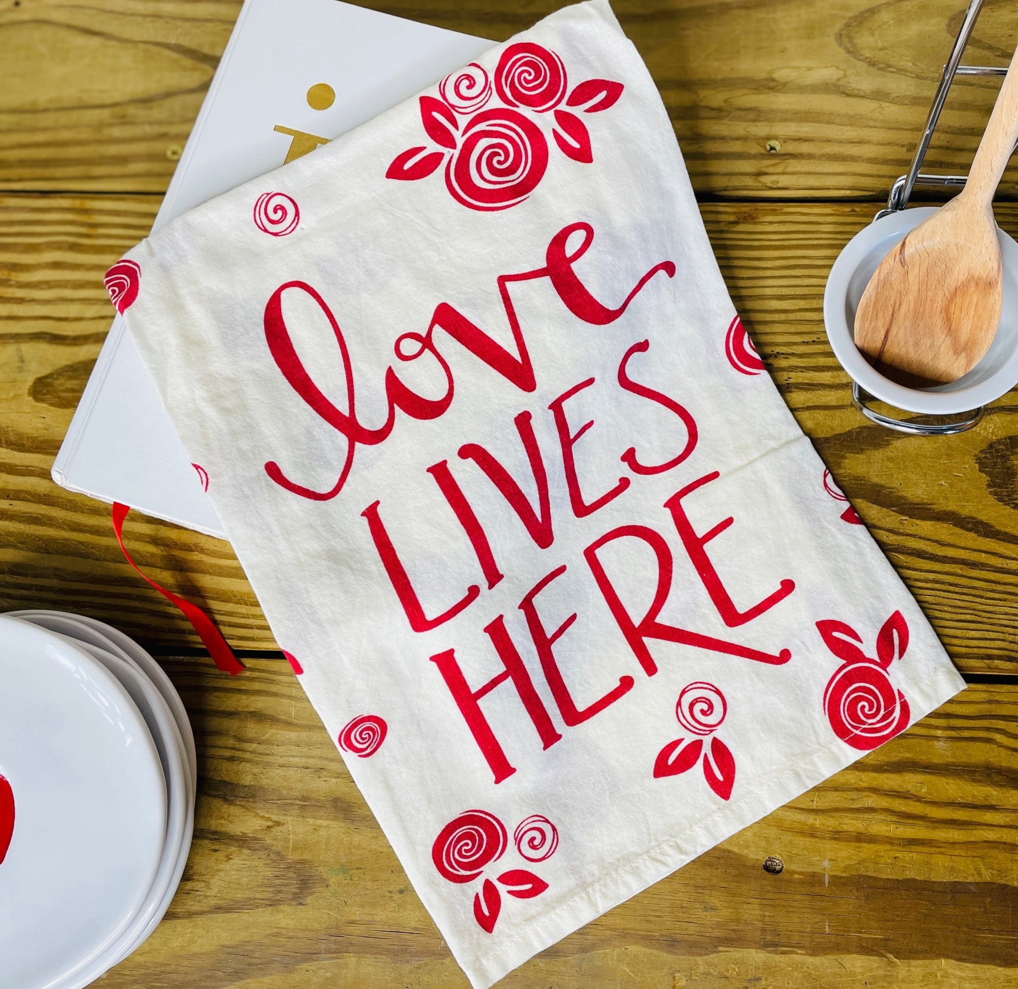 The Canton Christmas Shop Love Lives Here Kitchen Towel