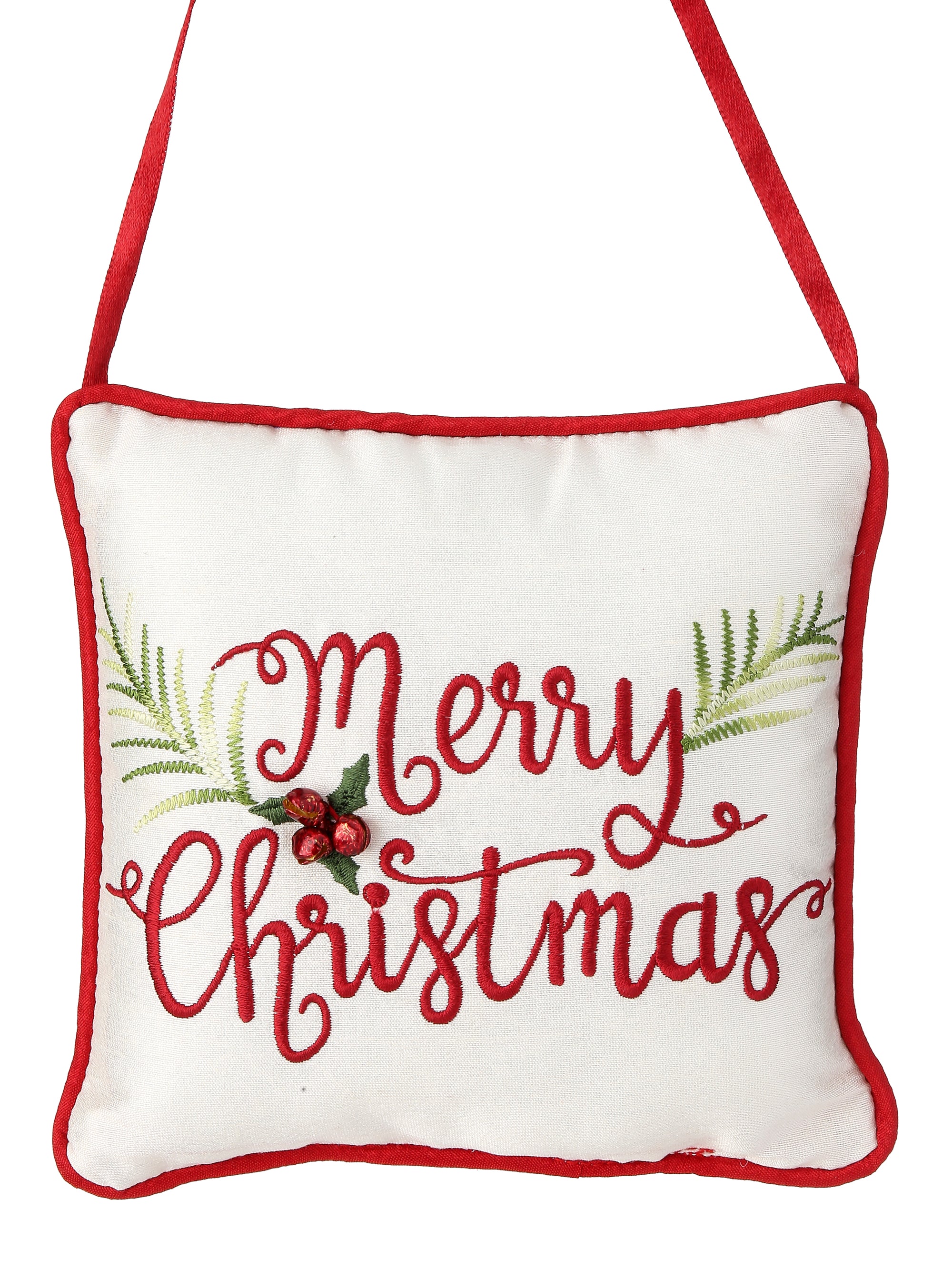 6" Quilted Embroidered Merry Christmas Pillow