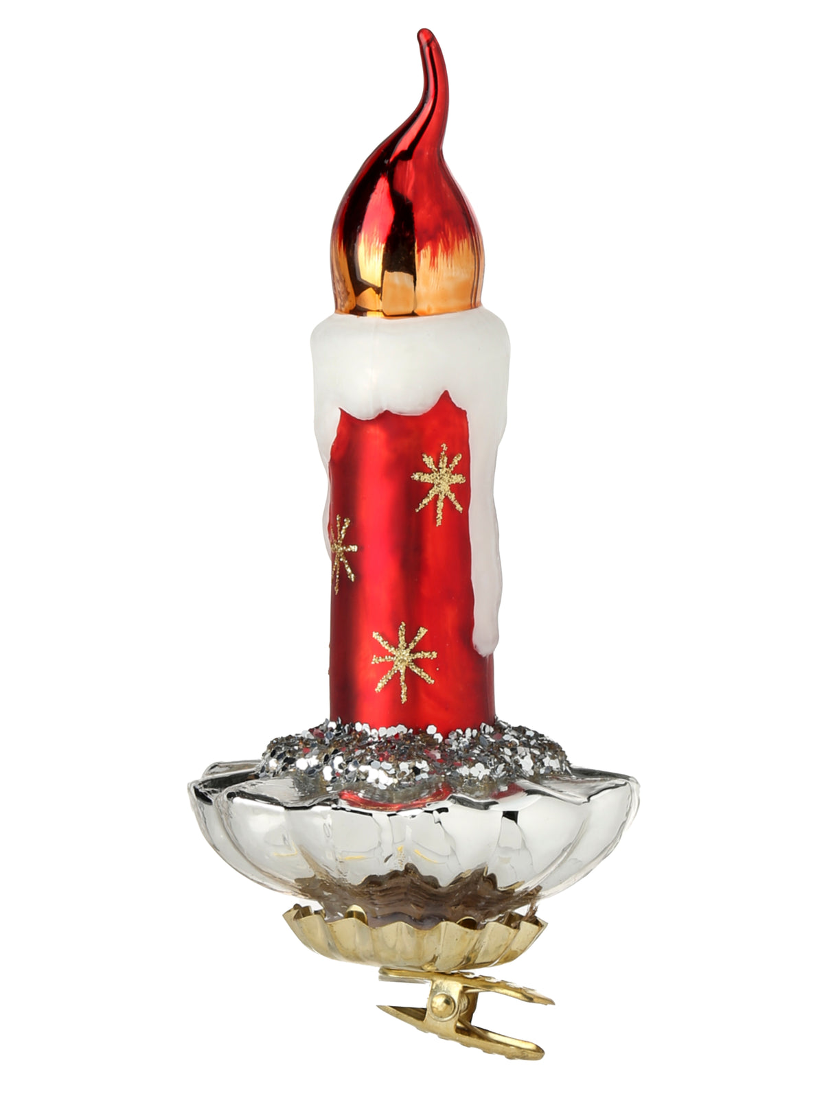 6.5&quot; Glass Retro Candle Ornament with Clip