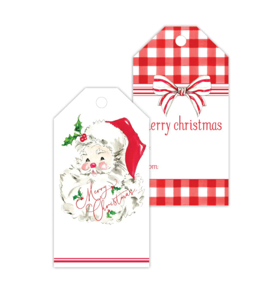 The Canton Christmas Shop Merry Christmas Red Santa Vintage Style Gift Tags by Roseanne Beck Dallas Texas Designer