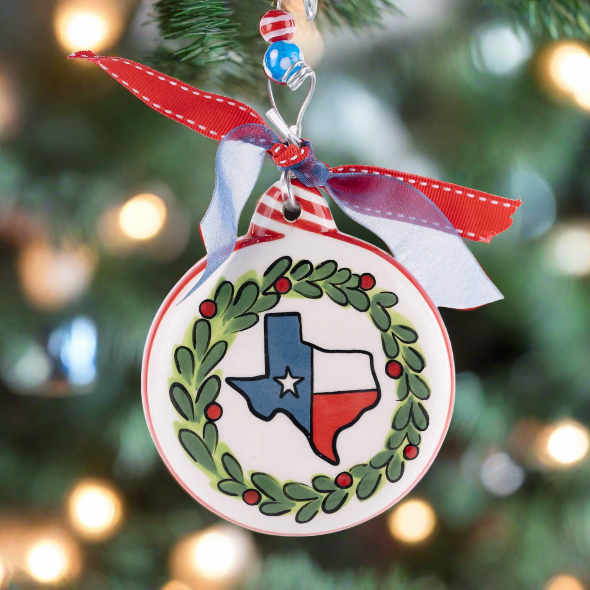 The Canton Christmas Shop Merry Texmas Flag Wreath Puff Ornament by Glory Haus