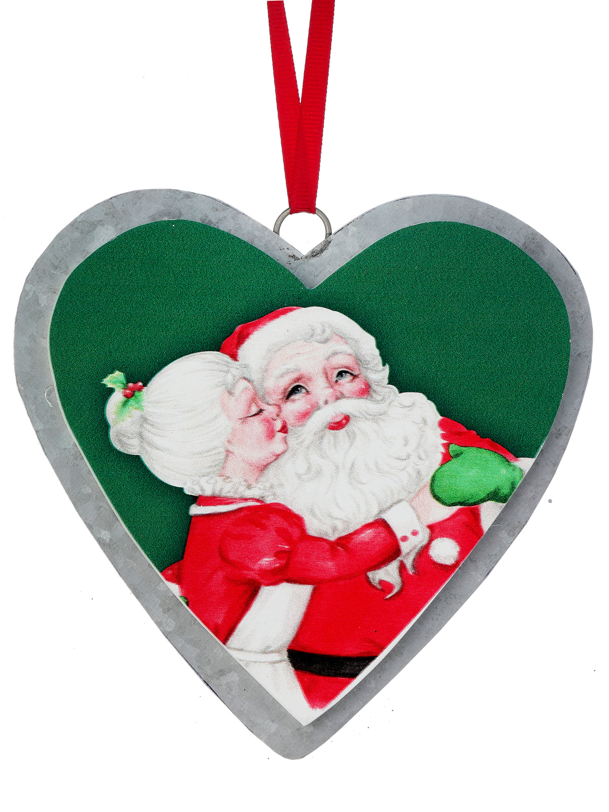 The Canton Christmas Shop 5.5&quot; Merry Kissmas Kissing Clauses Heart Shaped Ornament