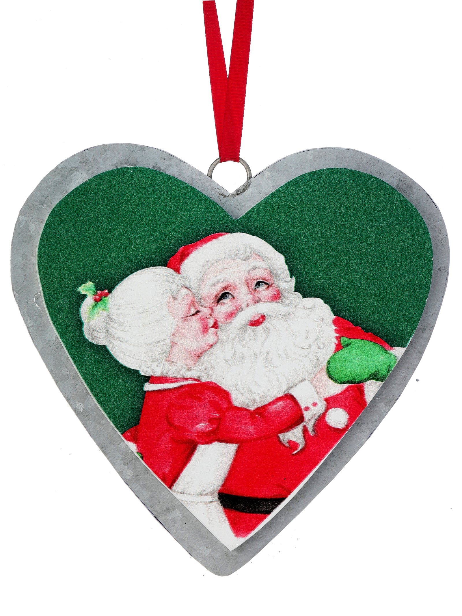 The Canton Christmas Shop 5.5" Merry Kissmas Kissing Clauses Heart Shaped Ornament