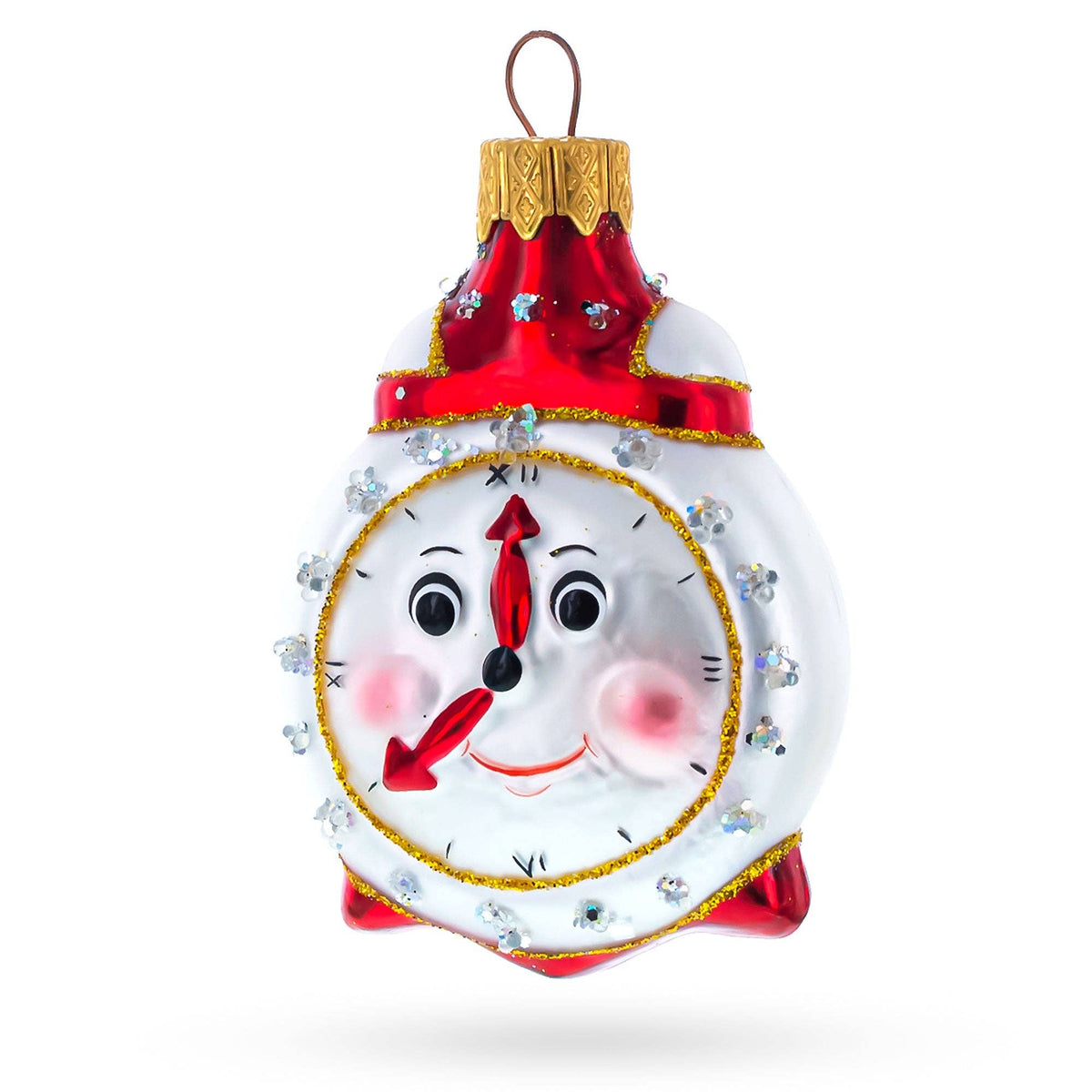 The Canton Christmas Shop Midcentury Happy Face Alarm Clock Glass Ornament