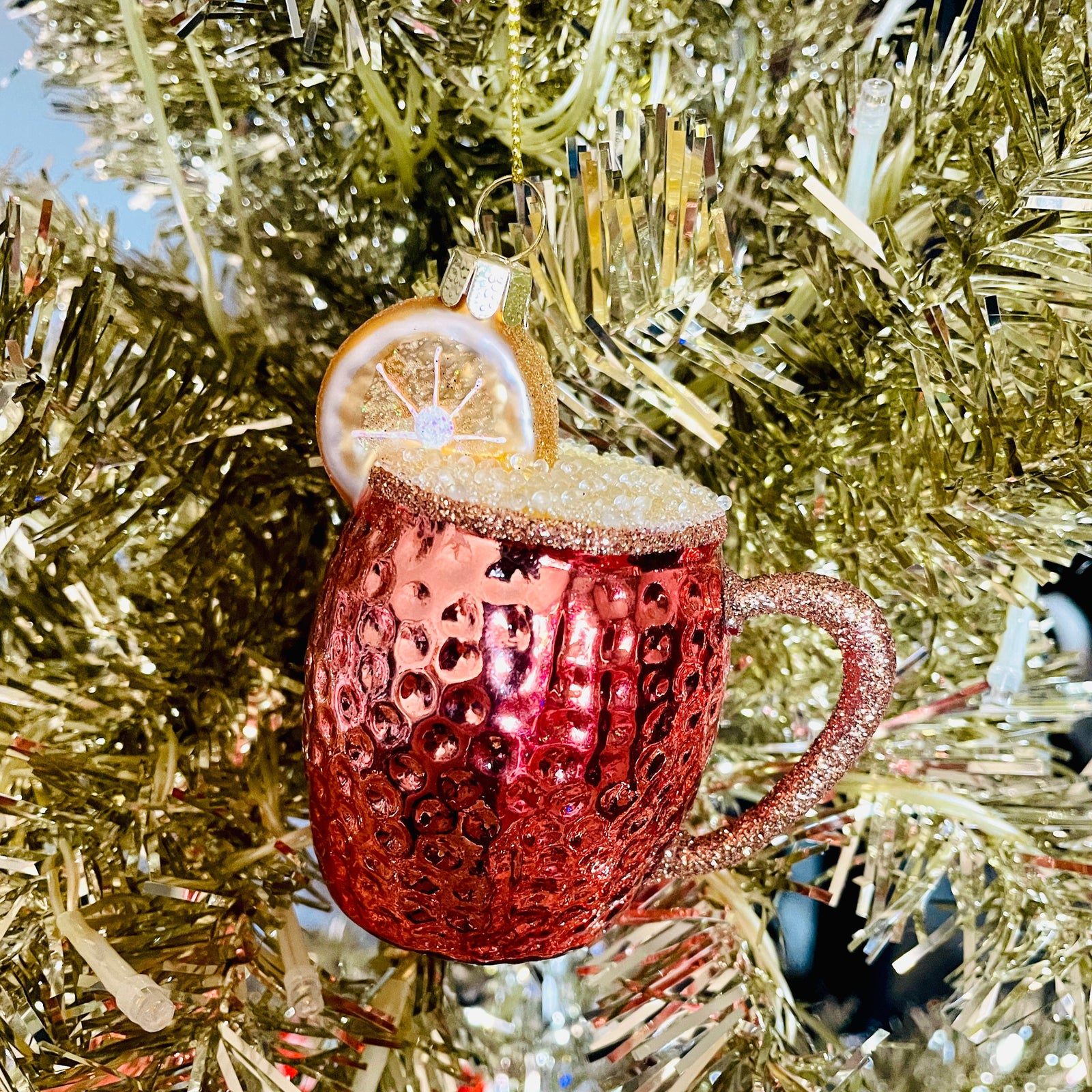 The Canton Christmas Shop Moscow mule copper mug ginger beer vodka lemon slice mixed drink ornament