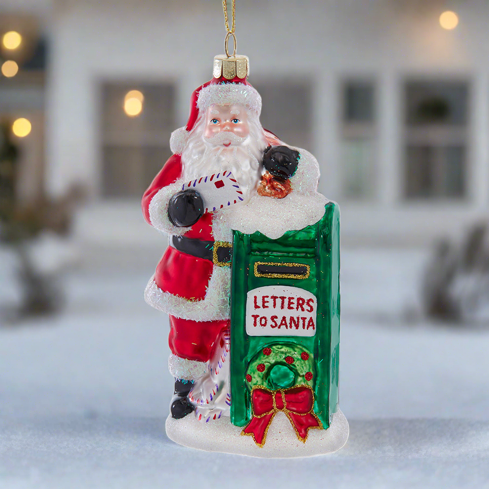 The Canton Christmas Shop Noble Gems Glass Santa with Mailbox Ornament by Kurt Adler