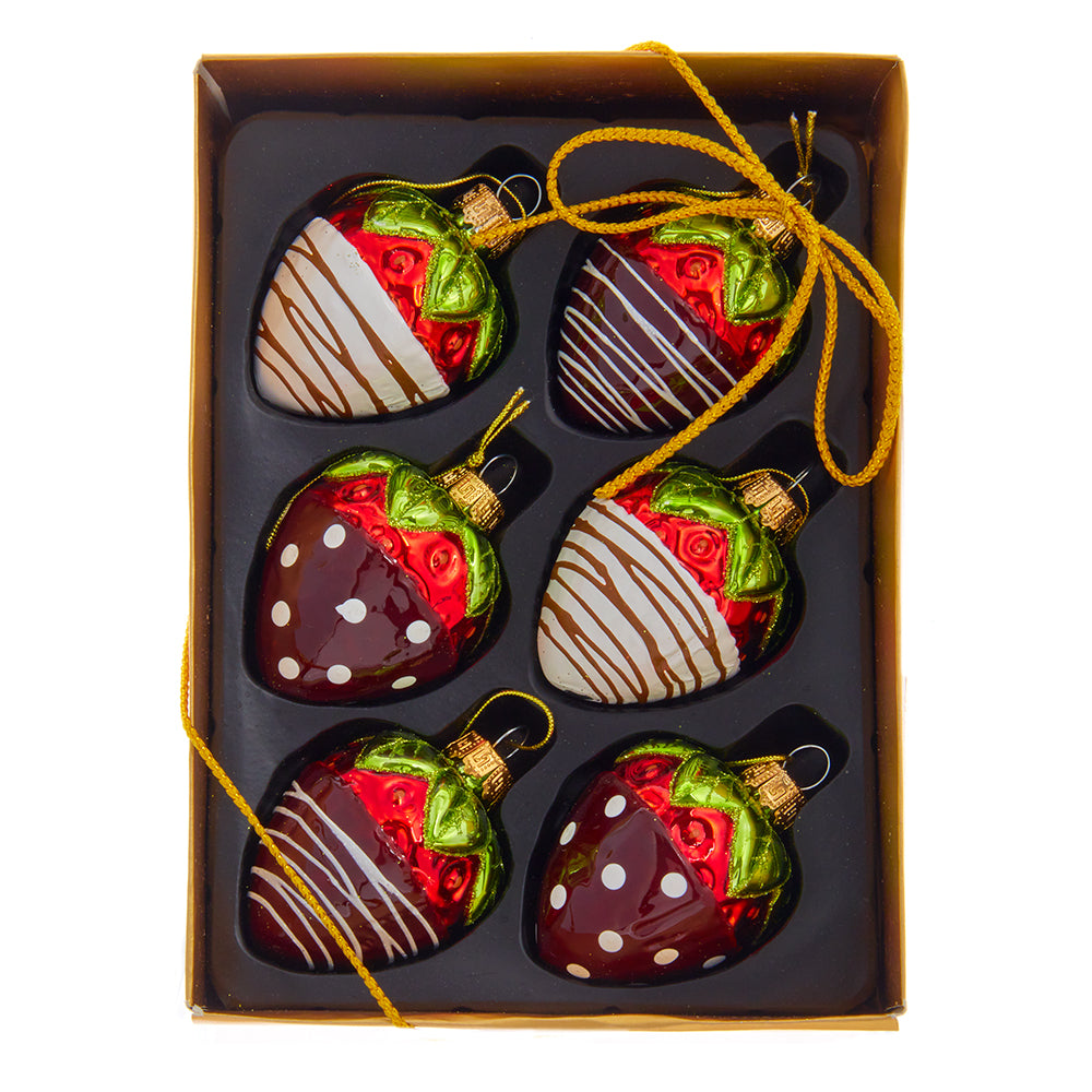 The Canton Christmas Shop Noble Gems Glass  6 piece box of chocolate strawberry ornaments