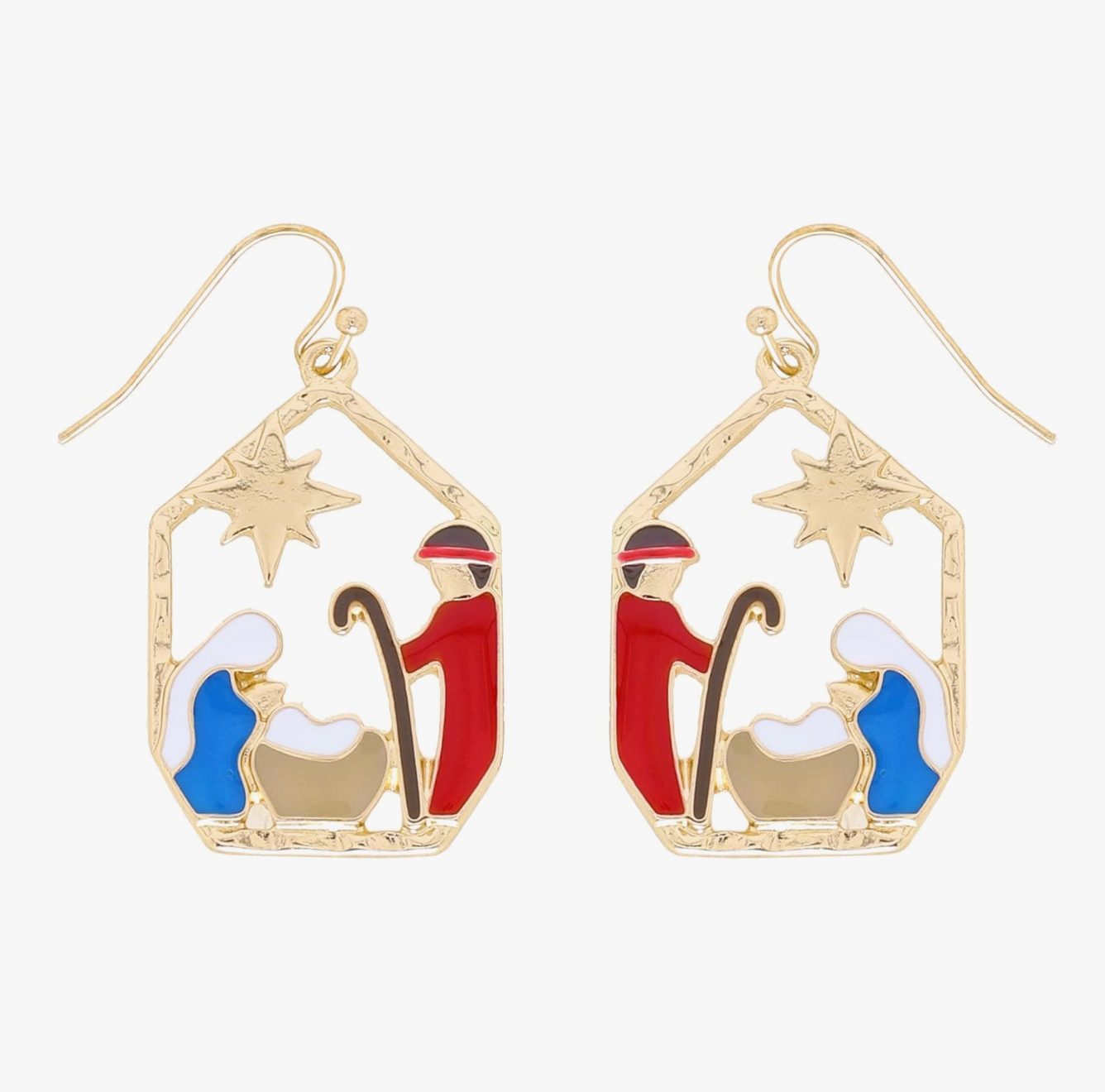 The Canton Christmas Shop Gold Enameled Nativity Scene Christmas earrings