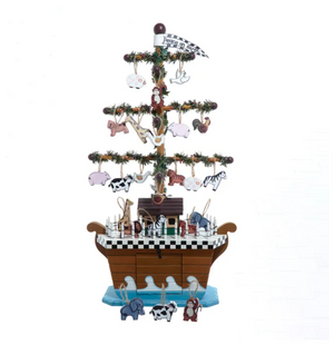 The Canton Christmas Shop Noah's ark with wooden animals for Christmas and Christian tabletop display on white background