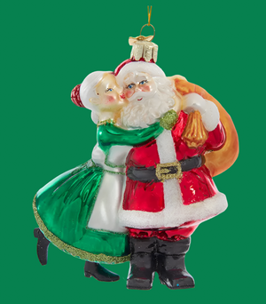 The Canton Christmas Shop Noble Gems Glass Santa and Mrs. Claus Kiss Ornament by Kurt Adler