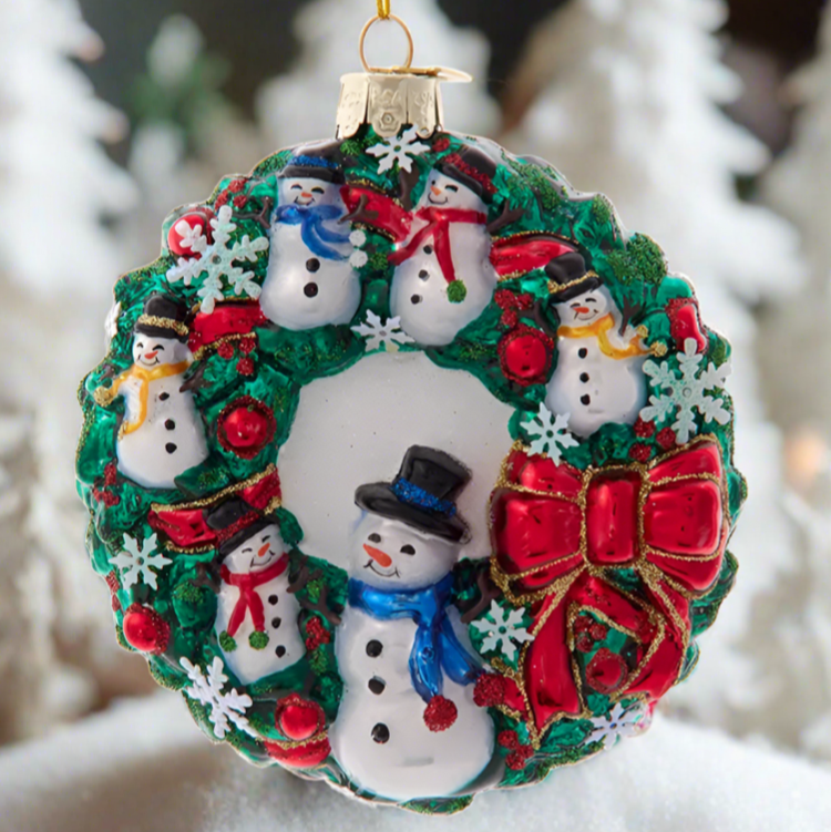 The Canton Christmas Shop Noble Gems Glass Snowman Wreath Ornament by Kurt Adler