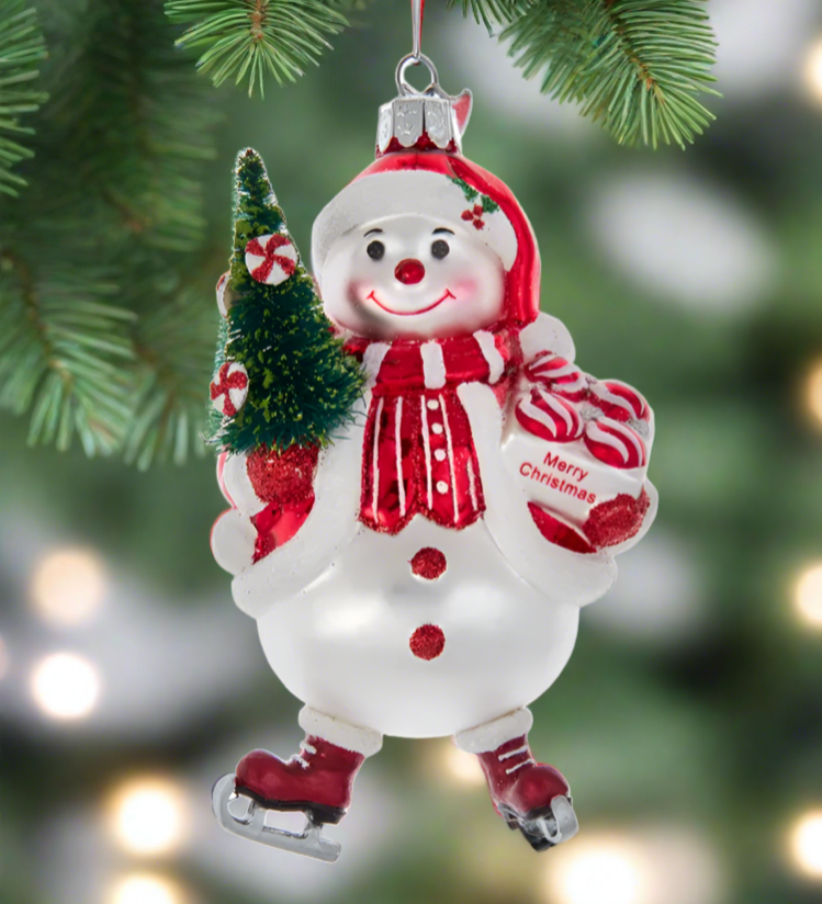 The Canton Christmas Shop Noble Gems Glass Peppermint Santa Snowman Ornament