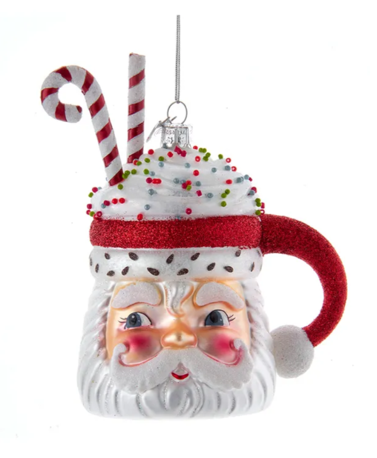 The Canton Christmas Shop Noble Gems Santa Cocoa Mug Ornament on white background