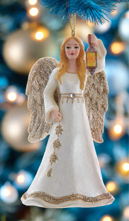 The Canton Christmas Shop Pearl Angel with Lantern Ornament by Kurt Adler