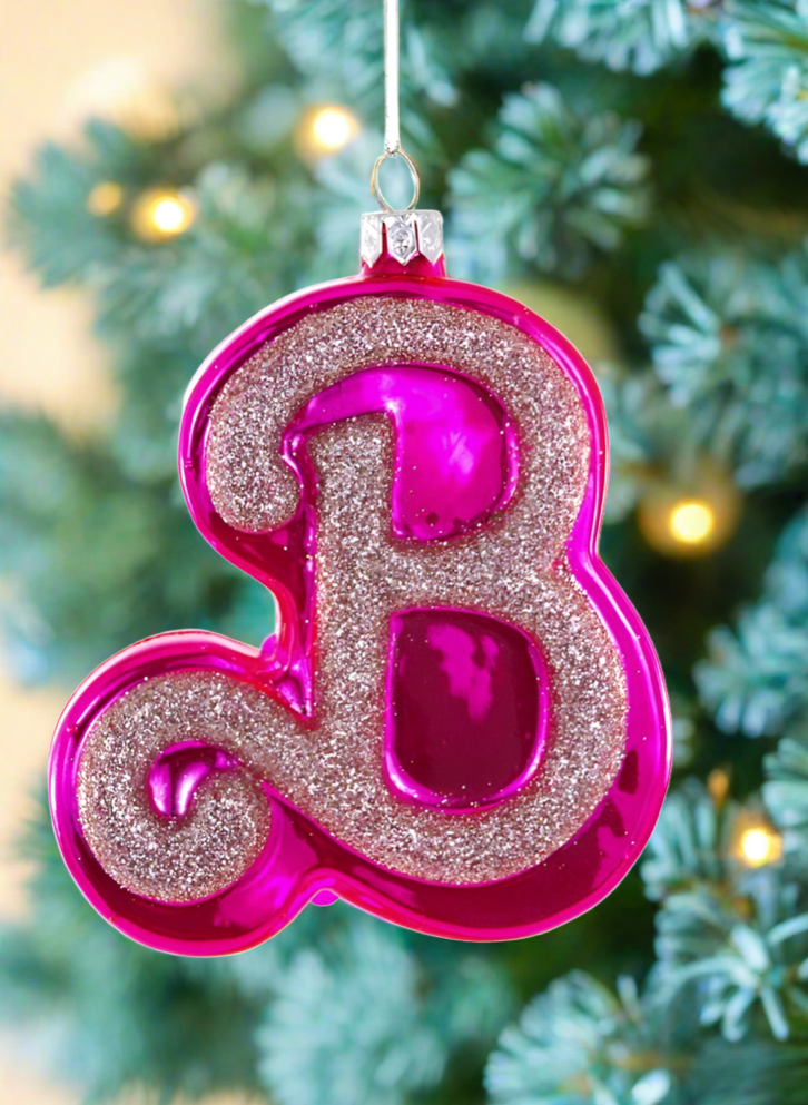 The Canton Christmas Shop Pink Glittered B Barbie Ornament by Cody Foster & Co.