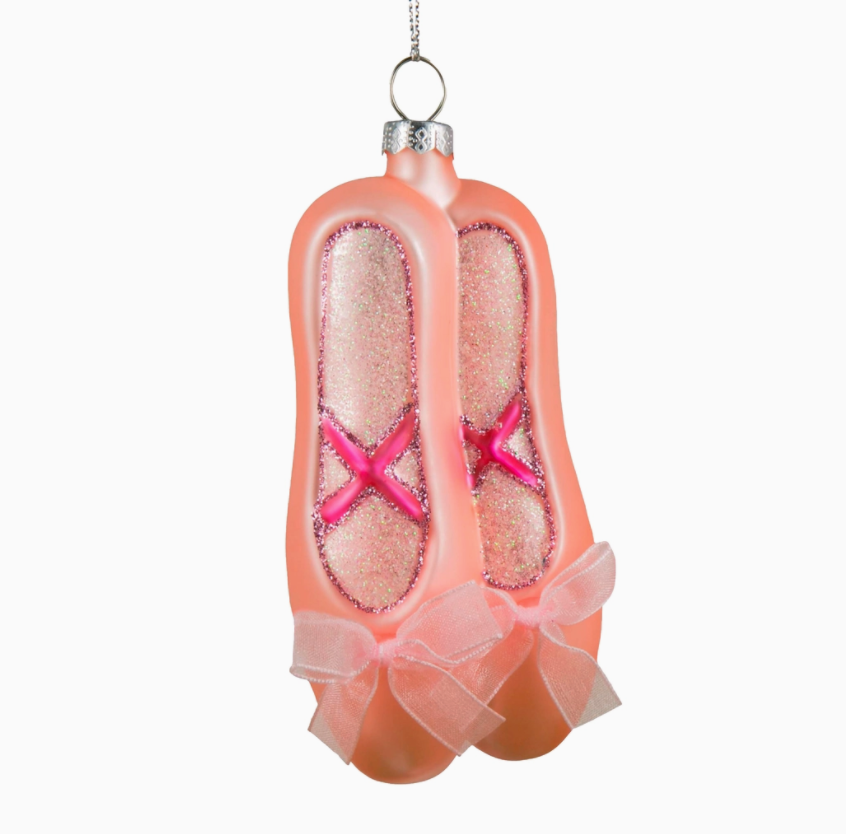 The Canton Christmas Shop Pink Ballet Shoes Glass Ornament Clara Nutcracker Ballerina