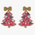 The Canton Christmas Shop Pink Jeweled Beaded Christmas Tree Earrings with Gold Bow