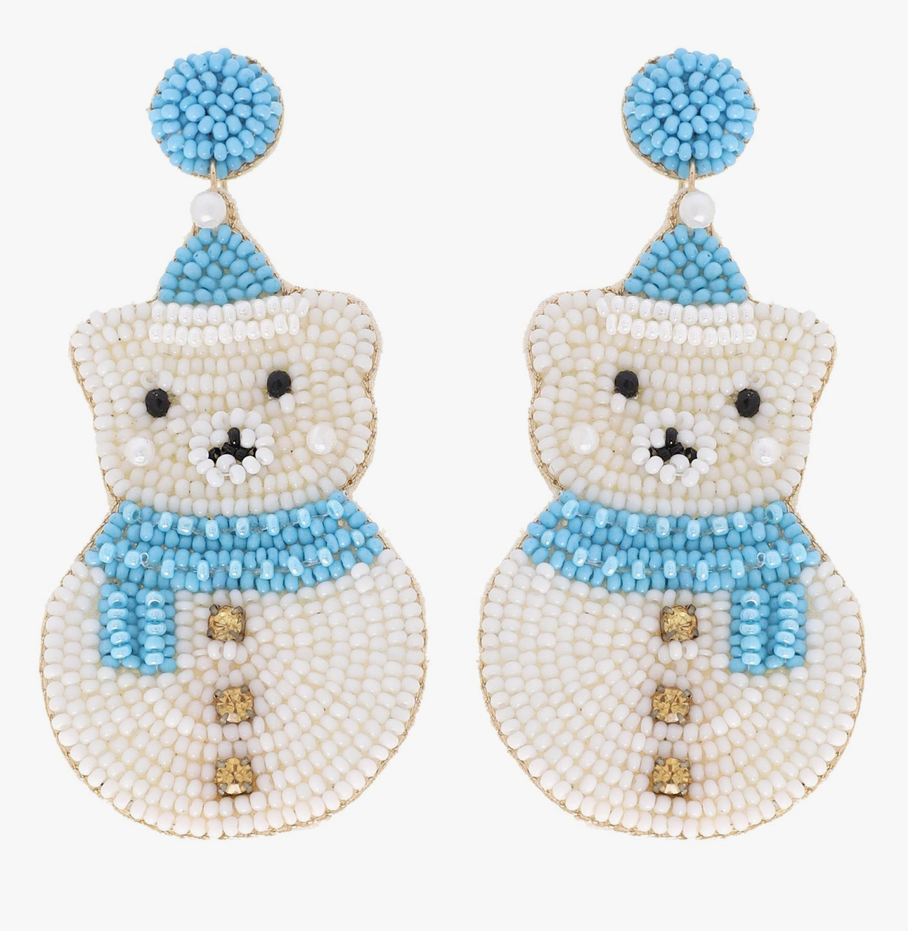 The Canton Christmas Shop Polar Bear Snowman Blue and White Beaded Earrings