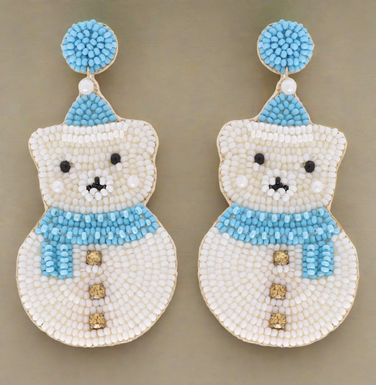 The Canton Christmas Shop Polar Bear Snowman Blue and White Beaded Earrings