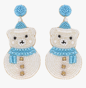 The Canton Christmas Shop Polar Bear Snowman Blue and White Beaded Earrings