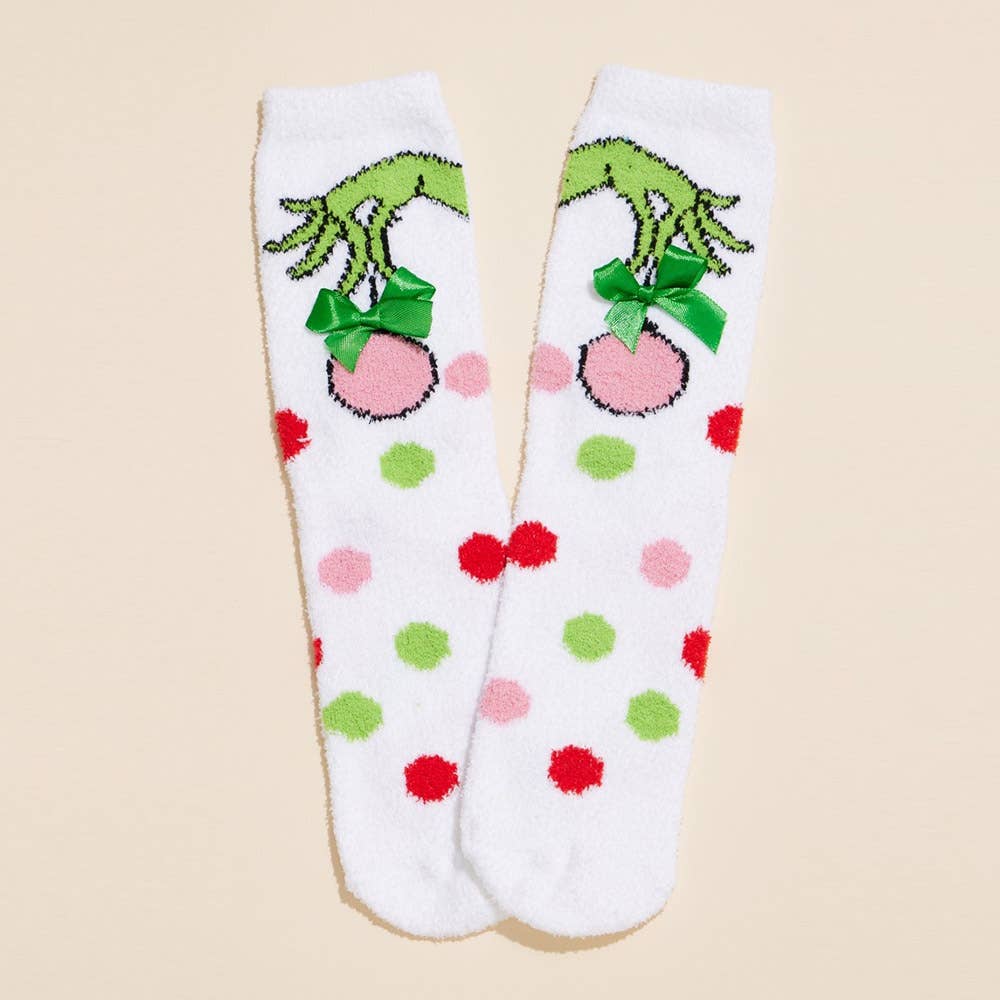 The Canton Christmas Shop Grinch Socks Gift Set 4 Pair Pink Green Striped White Red Bow