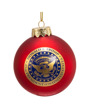 The Canton Christmas Shop Donald J Trump 45th President Red Ball Ornament view of Presidential Seal