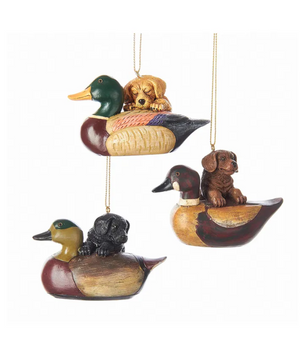 The Canton Christmas Shop Puppy With Duck Decoy Ornaments, Assorted by Kurt Adler