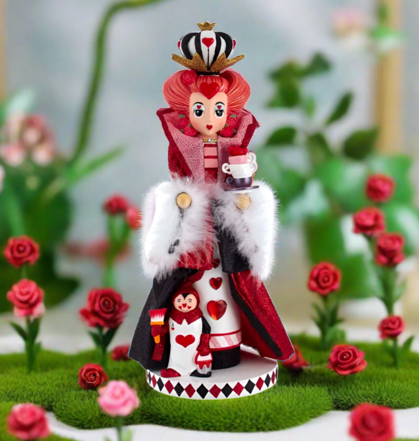 The Canton Christmas Shop Hollywood Nutcrackers Queen of Hearts figurine in rose garden