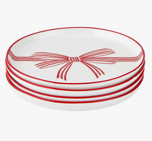 The Canton Christmas Shop Holiday Love Red Bow Appetizer Plates Set of 4 Stacked