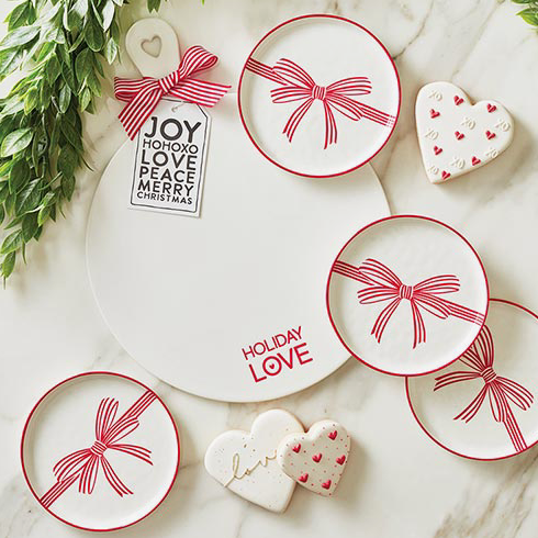 The Canton Christmas Shop Holiday Love Red Bow Appetizer Plates on Table Set of Four