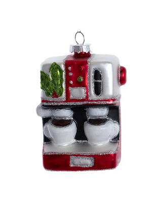 The Canton Christmas Shop Red & Silver Cappuccino Machine Ornament for coffee latte espresso lovers by Kurt Adler