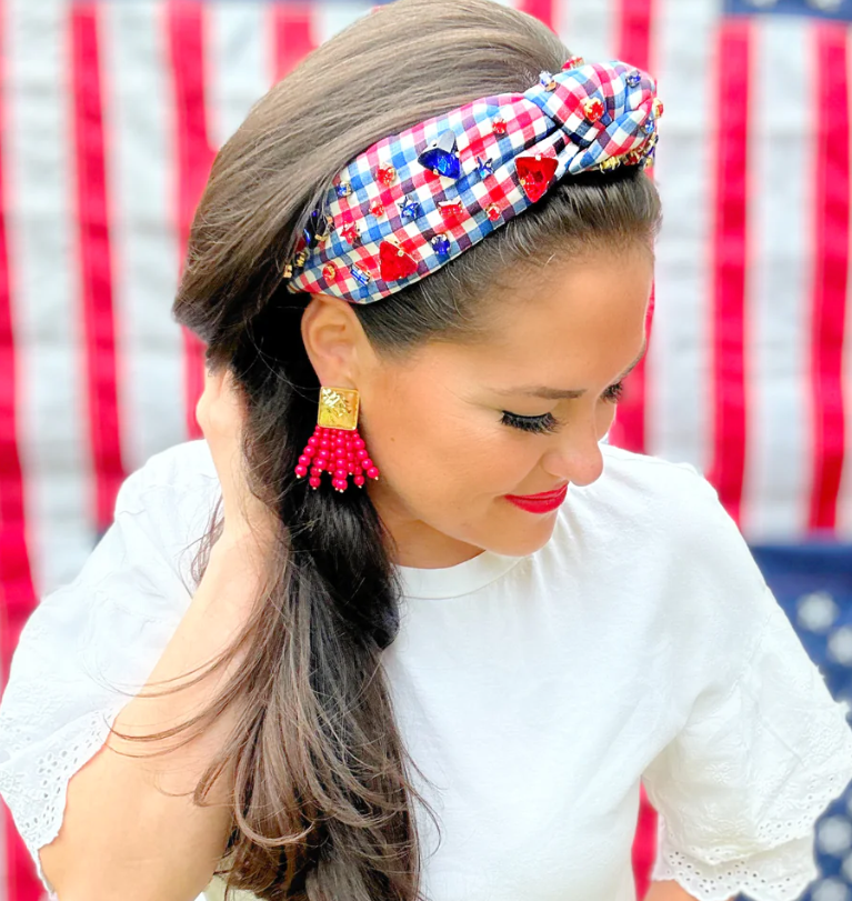 The Canton Christmas Shop Red White and Blue Gingham Headband worn by Brianna Cannon