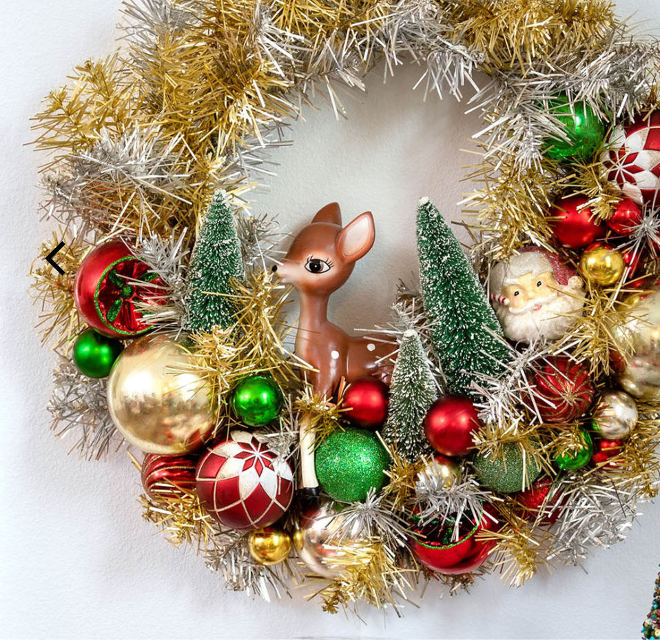 The Canton Christmas Shop Retro Tinsel Wreath with Santa and Reindeer from Park Hill Collection