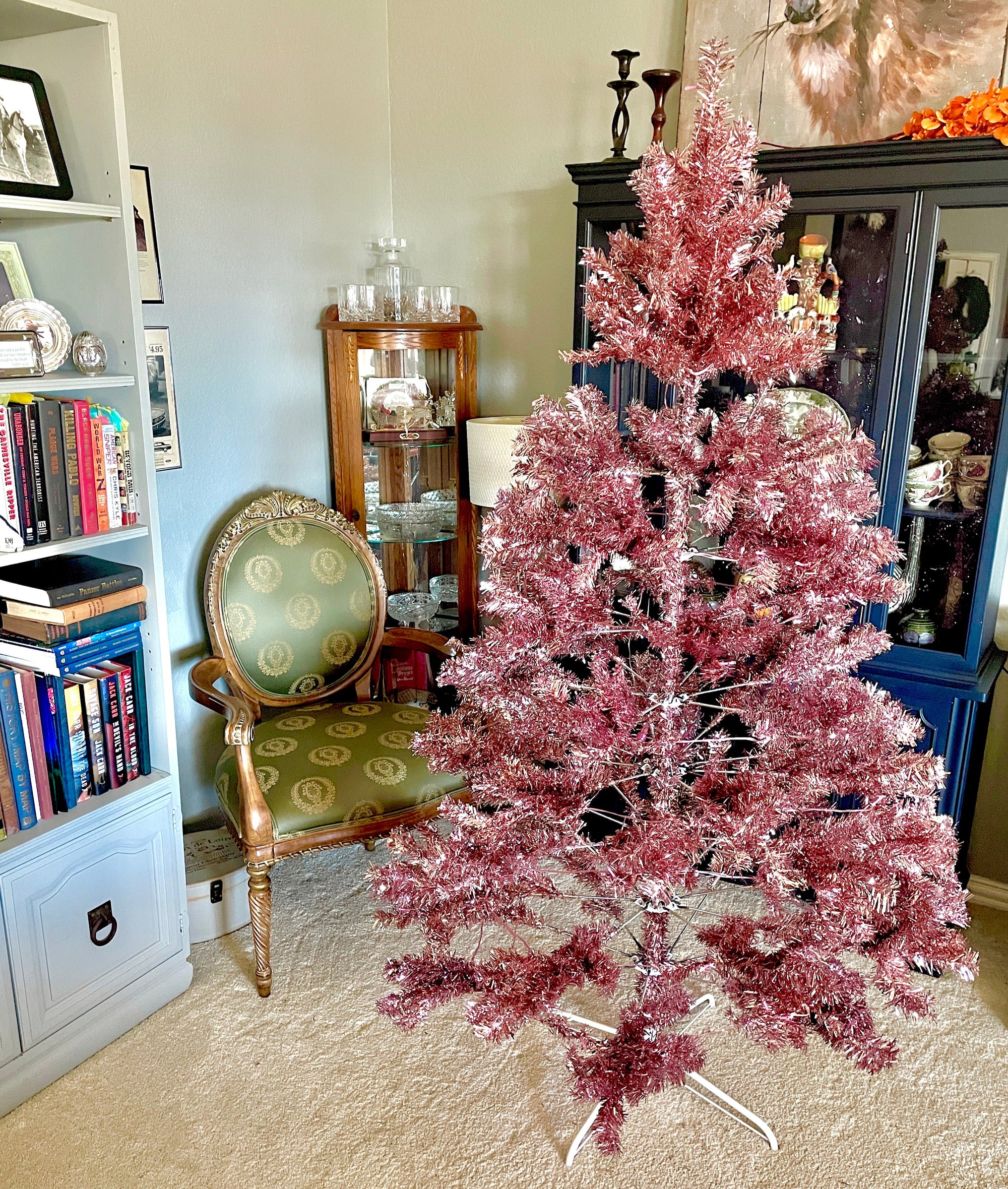 The Canton Christmas Shop Pink Prelit Tinsel Christmas Tree for Holiday Decorating Retro Midcentury Aluminum