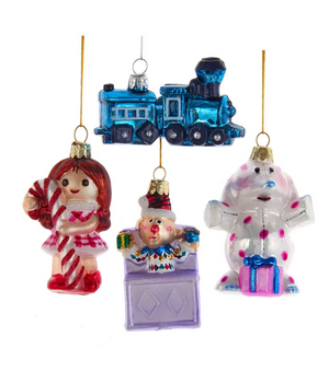 The Canton Christmas Shop Rudolph Officially Licensed Ornaments Train square wheels dolly for sue Charlie in the box spotted elephant by Kurt Adler