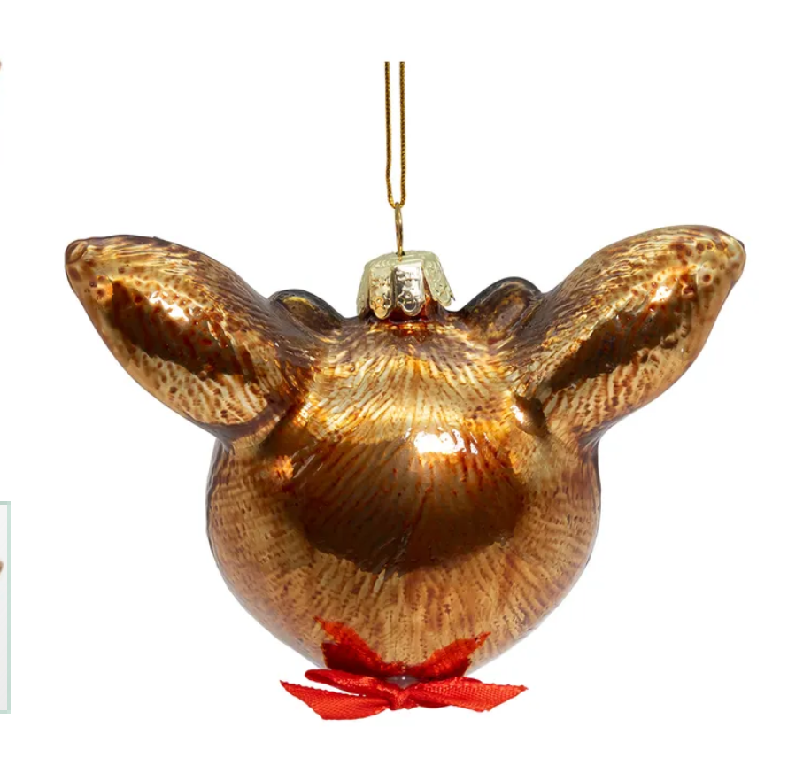 The Canton Christmas Shop Rudolph Head Glass Ornament by Kurt Adler on white background back view