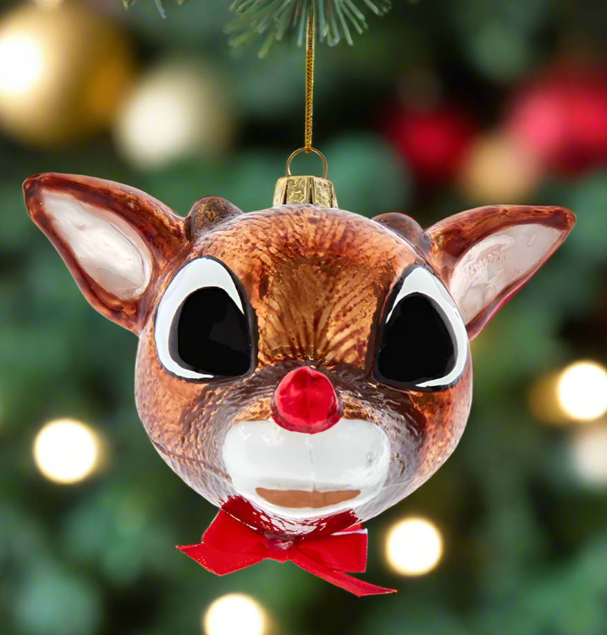 The Canton Christmas Shop Rudolph Head Glass Ornament by Kurt Adler