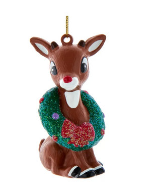The Canton Christmas Shop Rudolph the red nosed reindeer with wreath ornament by Kurt Adler on white background