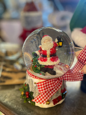 The Canton Christmas Shop Santa Snow Globe with Birch Tree Base featuring Christmas Tree and Lantern by Kurt Adler