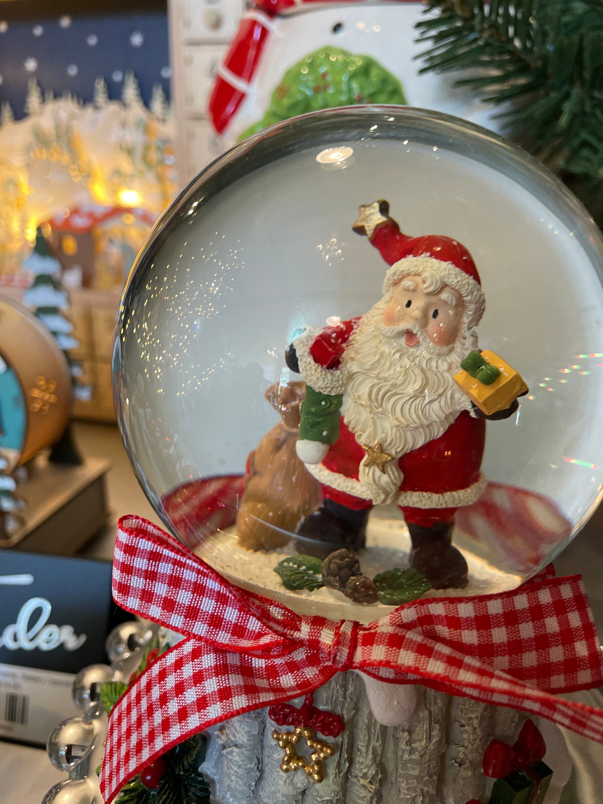 The Canton Christmas Shop Santa Snow Globe with Birch Tree Base Featuring Sack of Presents by Kurt Adler