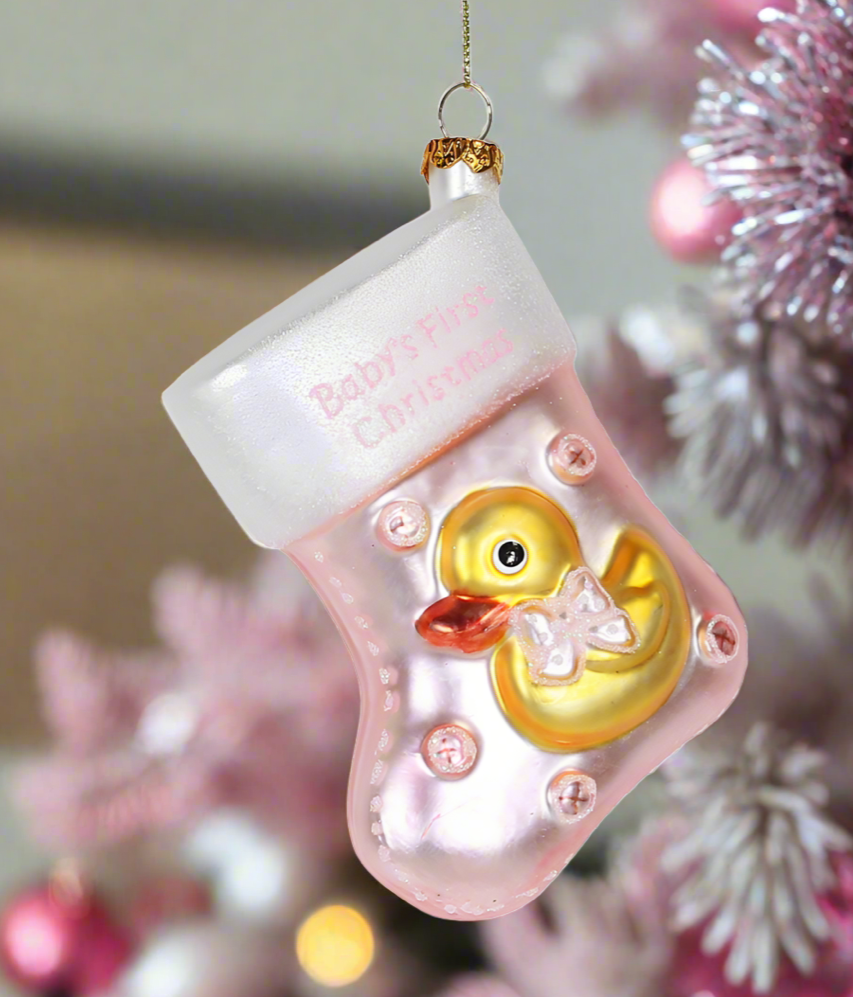 Baby&#39;s First Christmas Stocking Glass Ornament