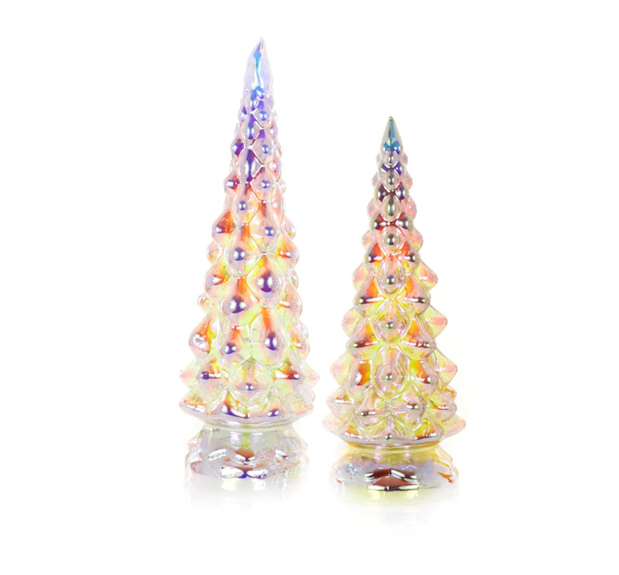 The Canton Christmas Shop Cody Foster Iridescent Textured Glass Trees Set on white background