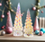 The Canton Christmas Shop Cody Foster Iridescent Textured Glass Trees Set  with pink and blue christmas decor around