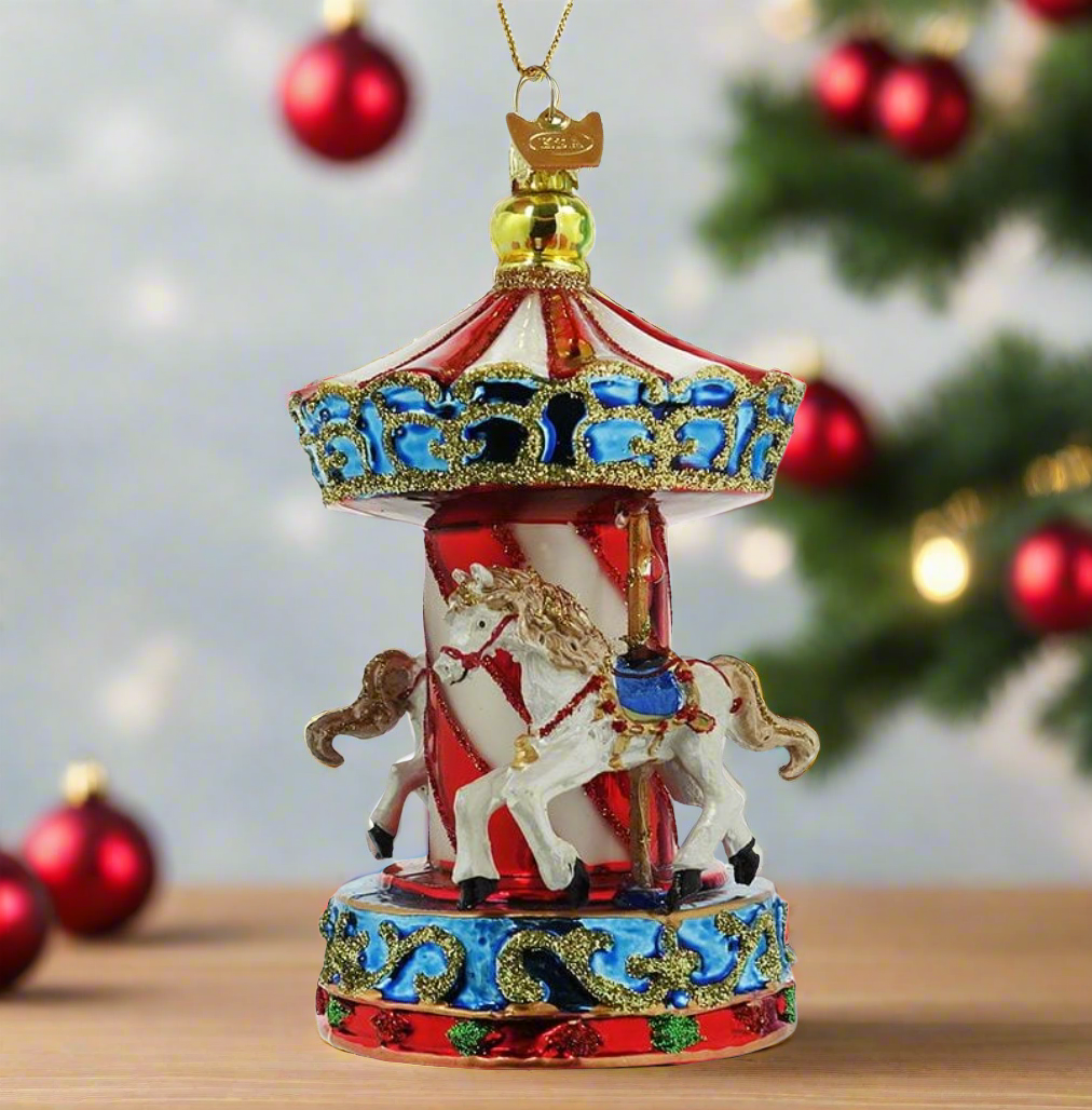The Canton Christmas Shop Noble Gems Carousel Glass Ornament