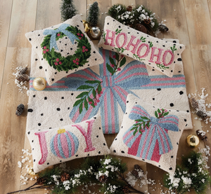 Spotted Holiday Wreath Hooked Wool Pillow