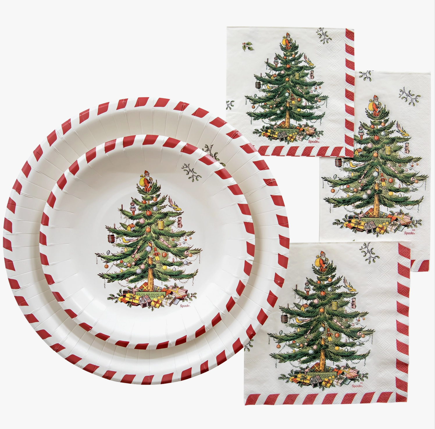 The Canton Christmas Shop Spode Candy Cane Plate and Napkin Collection