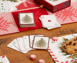 The Canton Christmas Shop Family Game Night with Spode Christmas Tree Double Deck of Playing Cards