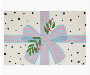 The Canton Christmas Shop Spotted Holiday Present Hooked Wool Rug 100% Wool Pink and Blue Dalmatian Print